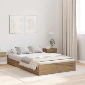   Ágykeret tárolóval fiókkal kézműves tölgy 120 x 200 cm Faanyag