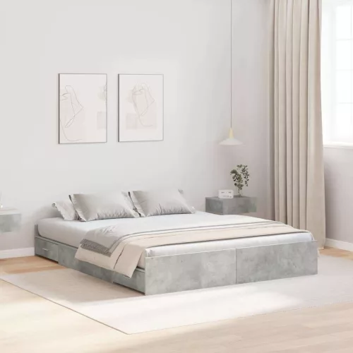 Ágykeret tárolóval fiókkal Beton szürke 135 x 190 cm Faanyag