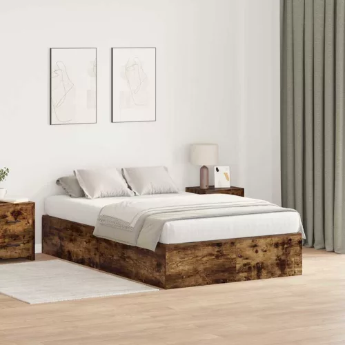 vidaXL Ágykeret tárolóval tárolóval Füstölt tölgy 120 x 190 cm Faanyag