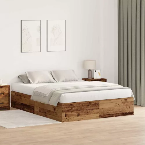 vidaXL Ágykeret tárolóval tárolóval Öreg fa 135 x 190 cm Faanyag