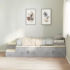   Ágykeret tárolóval Beton Szürke 234 x 103 x 53.5 cm Faanyag