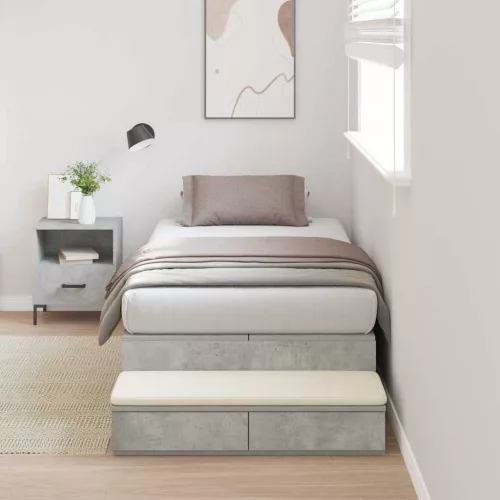 Ágykeret tárolóval fiókkal Beton Szürke 100 cm Faanyag