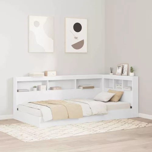 vidaXL Könyvespolcos Ágy fejtámlával Fehér 90 x 190 cm Faanyag