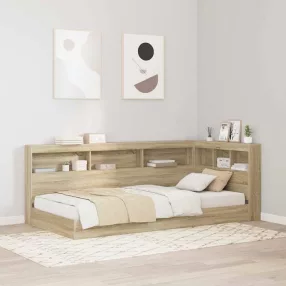  vidaXL Könyvespolcos Ágy fejtámlával Sonoma tölgy 75 x 190 cm Faanyag