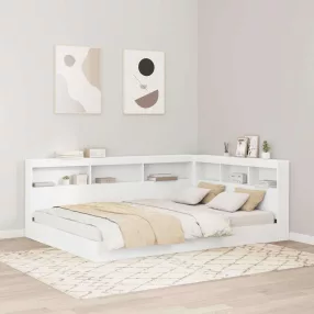   vidaXL Könyvespolcos Ágy fejtámlával Fehér 135 x 190 cm Faanyag
