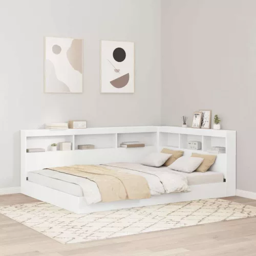 vidaXL Könyvespolcos Ágy fejtámlával Fehér 135 x 190 cm Faanyag
