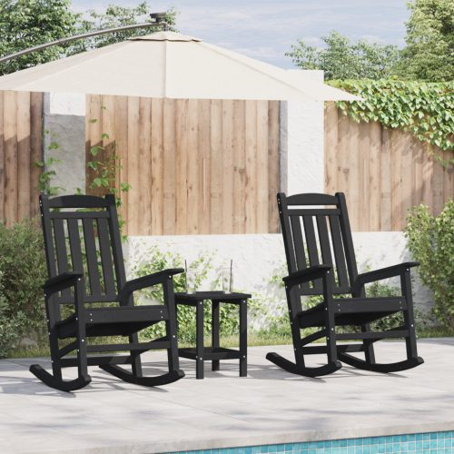 3 Részes Kerti Lounge Szett Fekete HDPE