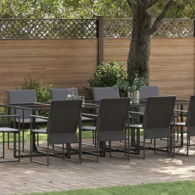   15 darabos kültéri étkezős szett párnákkal, acélból és textilénből