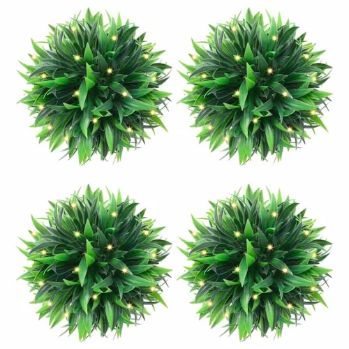 4 db zöld mesterséges boxwood gömbök LED fényekkel 15 cm
