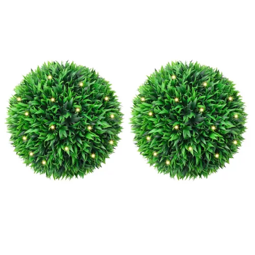 2 db zöld mesterséges boxwood gömbök LED fényekkel 38 cm