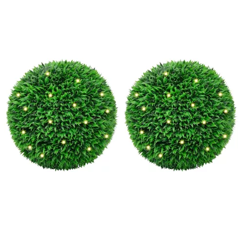 2 db zöld mesterséges boxwood gömbök LED fényekkel 55 cm