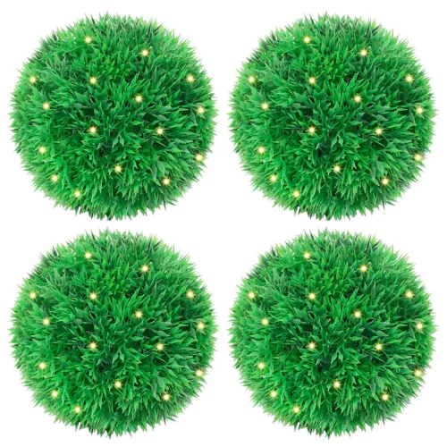 4 db zöld mesterséges boxwood gömbök LED fényekkel 12 cm