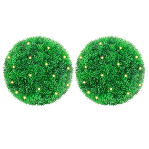 2 db zöld mesterséges boxwood gömbök LED fényekkel 22 cm