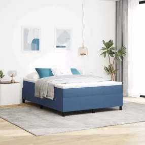   vidaXL Boxrugós ágy Kék és Fehér 140 x 190 cm Bársonyos szövet