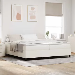   vidaXL Boxrugós ágy Krém és fehér 200 x 200 cm Bársonyos szövet
