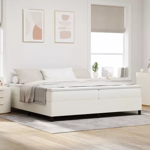 vidaXL Boxrugós ágy Krém és fehér 200 x 200 cm Bársonyos szövet