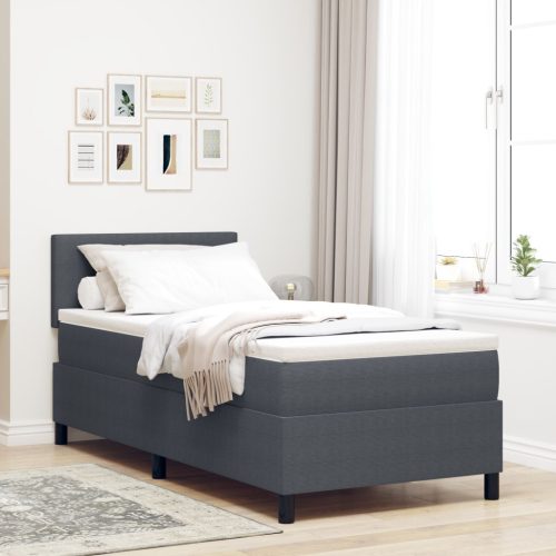Box Spring Ágy Matraccal Sötétszürke 80x200 cm Kordbársony Szövet
