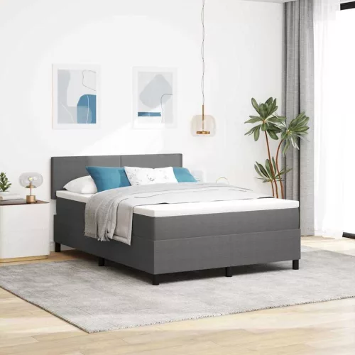 vidaXL Boxrugós ágy fejtámlával Világosszürke és fehér 140 x 190 cm