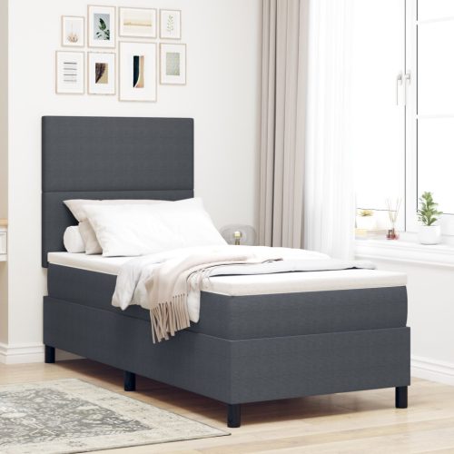 Boxspring ágy matraccal sötétszürke 80x200 cm kordbársony szövet