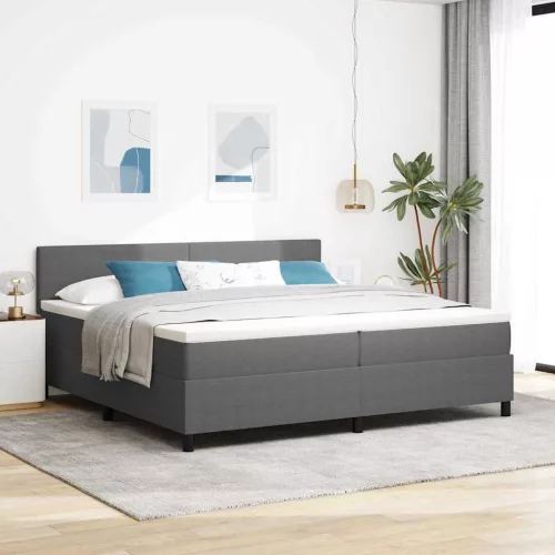 vidaXL LED Box Spring Ágy Világosszürke és fehér 200 x 200 cm