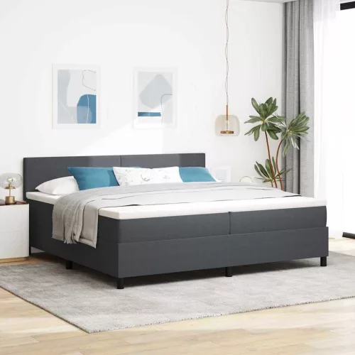 vidaXL LED Box Spring Ágy Sötétszürke és Fehér 200 x 200 cm