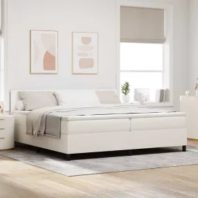   vidaXL LED Box Spring Ágy Krém és fehér 200 x 200 cm Bársonyos szövet