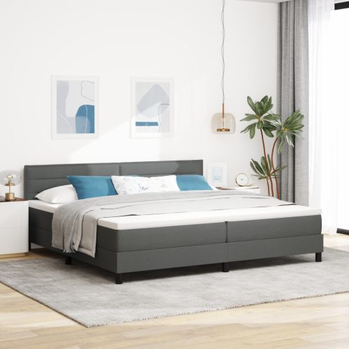 Boxspring ágy matraccal sötétszürke 200x200 cm szövet