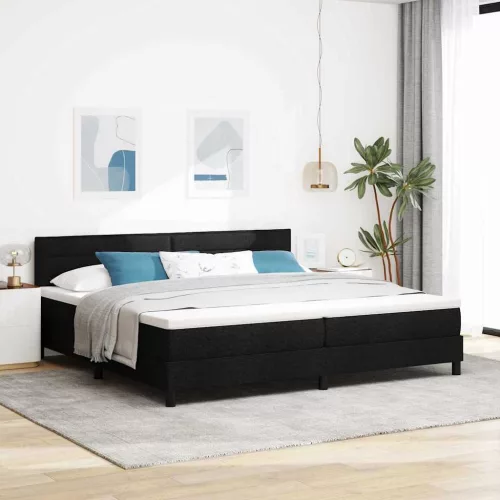 vidaXL Boxrugós ágy fejtámlával Fekete 200 x 200 cm szövet