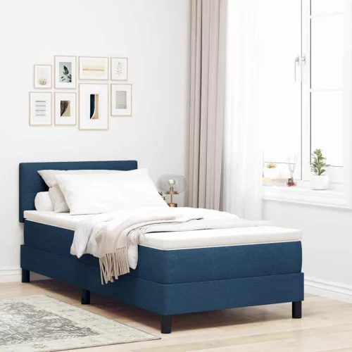 vidaXL Boxrugós ágy matracmal fejtámlával Kék 90 x 200 cm szövet