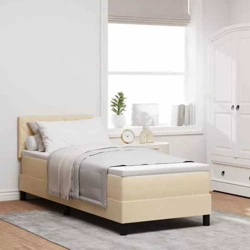 vidaXL Boxrugós ágy matracmal fejtámlával Krém 80 x 200 cm szövet
