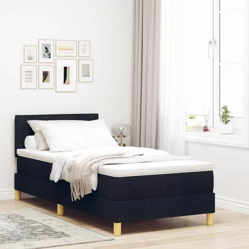 vidaXL Boxrugós ágy párnával fejtámlával Fekete 90 x 190 cm szövet