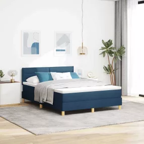   vidaXL Boxrugós ágy párnával fejtámlával Kék 140 x 190 cm szövet