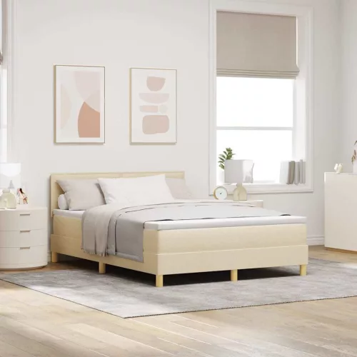 vidaXL Boxrugós ágy párnával fejtámlával Krém 140 x 200 cm szövet