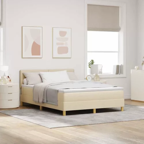 vidaXL Boxrugós ágy párnával fejtámlával Krém 160 x 200 cm szövet