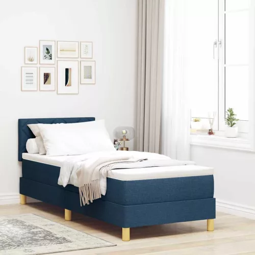vidaXL Boxrugós ágy párnával fejtámlával Kék 80 x 200 cm szövet