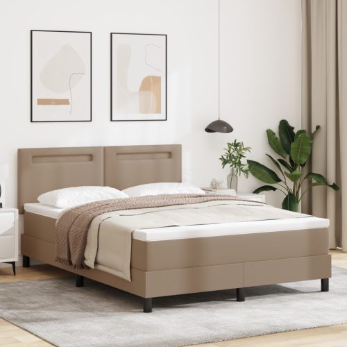 Boxspring ágy matraccal, kávébarna - 140 x 200 cm, műbőr.