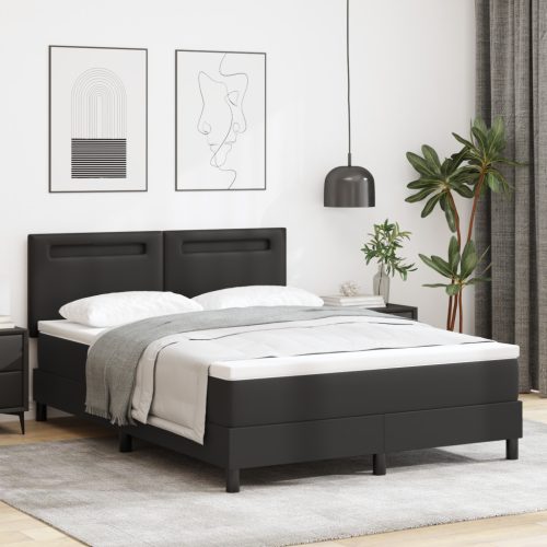 Boxspringágy matraccal fekete színben, 160 x 200 cm, műbőr