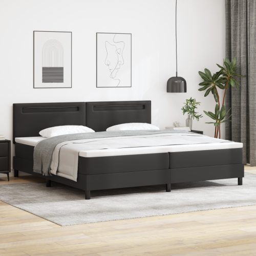 fekete boxspring ágy matraccal, 200 x 200 cm, műbőr