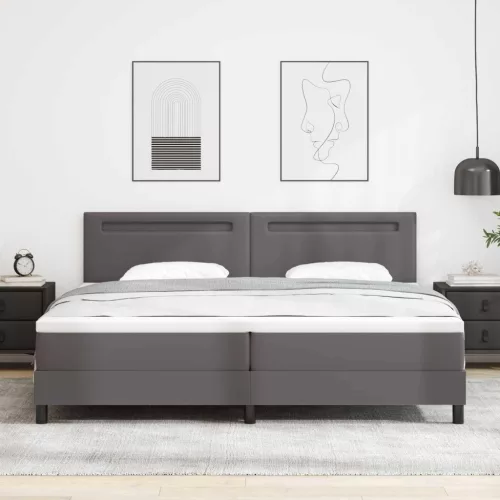 vidaXL Boxrugós ágy matracmal fejtámlával Szürke 200 x 200 cm Műbőr