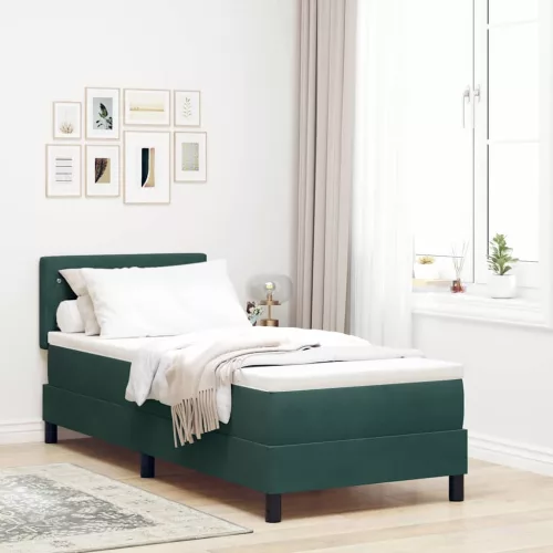 vidaXL Boxrugós ágy matracmal Sötétzöld 80 x 200 cm Bársony