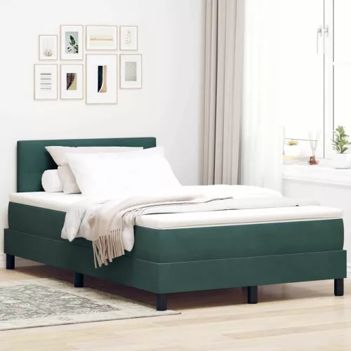 vidaXL Boxrugós ágy matracmal Sötétzöld 120 x 200 cm Bársony
