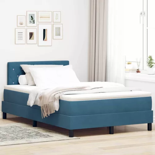 vidaXL Boxrugós ágy matracmal Sötét kék 120 x 200 cm Bársony