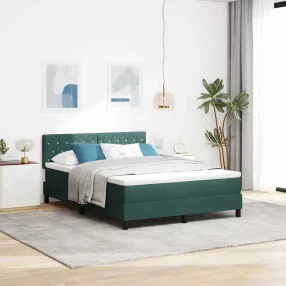   vidaXL Boxrugós ágy matracmal Sötétzöld 140 x 200 cm Bársony