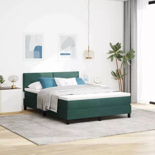 vidaXL Boxrugós ágy matracmal Sötétzöld 160 x 200 cm Bársony