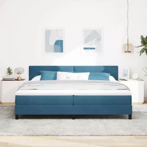   vidaXL Boxrugós ágy matracmal Sötét kék 200 x 200 cm Bársony