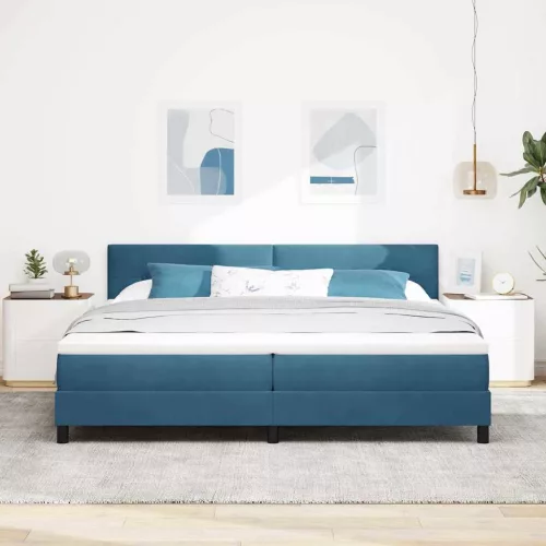 vidaXL Boxrugós ágy matracmal Sötét kék 200 x 200 cm Bársony
