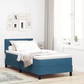   vidaXL Boxrugós ágy fejtámlával Sötét kék 90 x 190 cm Bársony