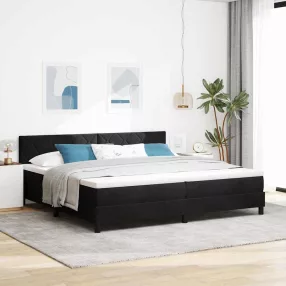   vidaXL Boxrugós ágy fejtámlával Fekete 200 x 200 cm Bársony