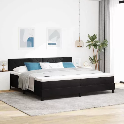 vidaXL Boxrugós ágy fejtámlával Fekete 200 x 200 cm Bársony