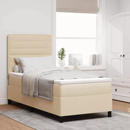 vidaXL Boxrugós ágy matracmal fejtámlával Krém 90 x 200 cm szövet